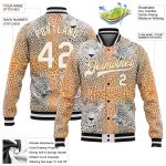 Personalized Old Gold White-Black Leopard 3D Pattern Design Bomber Full-Snap Varsity Letterman Jacket Team Custom Name and Number