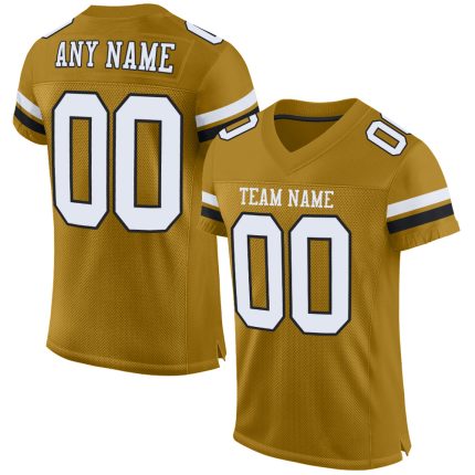 Personalized Old Gold White-Black Mesh Authentic Football Jersey