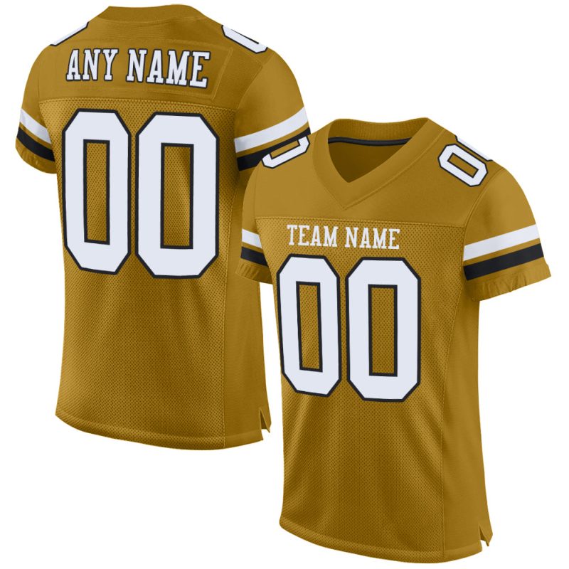 Personalized Old Gold White-Black Mesh Authentic Football Jersey