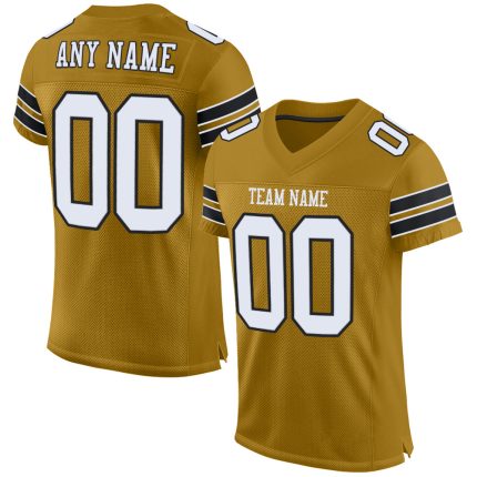 Personalized Old Gold White-Black Mesh Authentic Football Jersey Team Custom Name and Number