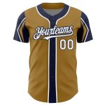 Personalized Old Gold White-Navy 3 Colors Arm Shapes Authentic Baseball Jersey Team Custom Name and Number