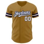 Personalized Old Gold White-Navy Authentic Baseball Jersey Team Custom Name and Number