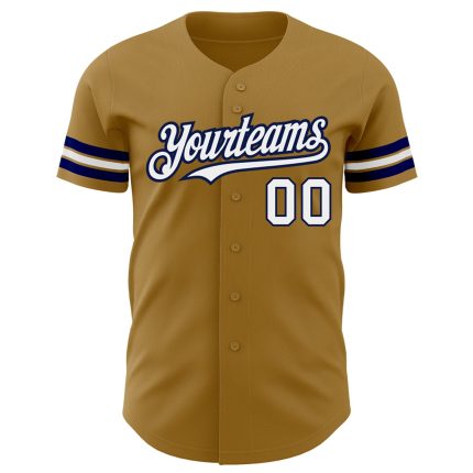 Personalized Old Gold White-Navy Authentic Baseball Jersey Team Custom Name and Number