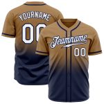 Personalized Old Gold White-Navy Authentic Fade Fashion Baseball Jersey Team Custom Name and Number