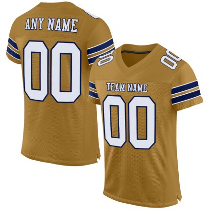 Personalized Old Gold White-Navy Mesh Authentic Football Jersey