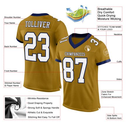 Personalized Old Gold White-Navy Mesh Authentic Football Jersey Team Custom Name and Number