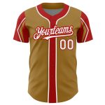 Personalized Old Gold White-Red 3 Colors Arm Shapes Authentic Baseball Jersey Team Custom Name and Number