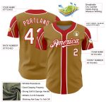 Personalized Old Gold White-Red 3 Colors Arm Shapes Authentic Baseball Jersey Team Custom Name and Number