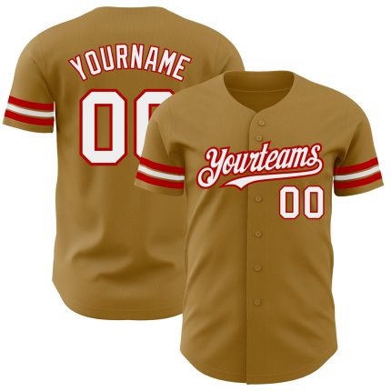 Personalized Old Gold White-Red Authentic Baseball Jersey Team Custom Name and Number