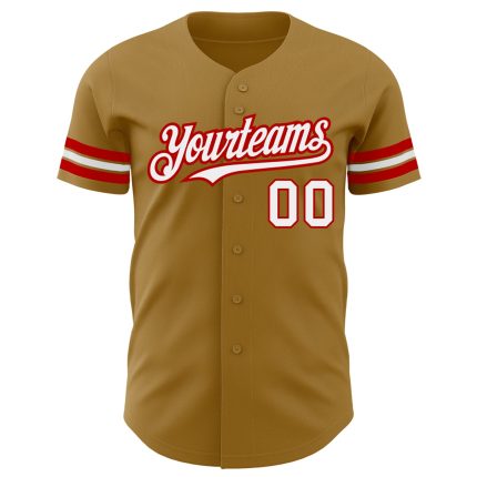 Personalized Old Gold White-Red Authentic Baseball Jersey Team Custom Name and Number