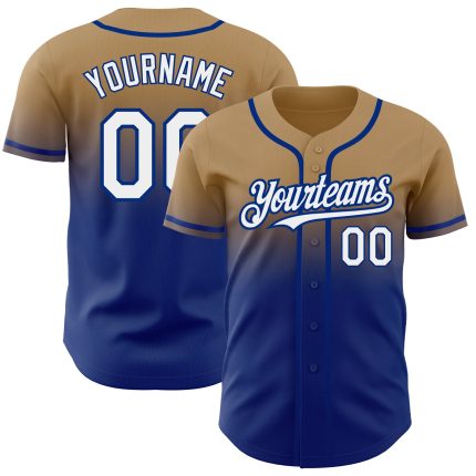 Personalized Old Gold White-Royal Authentic Fade Fashion Baseball Jersey Team Custom Name and Number