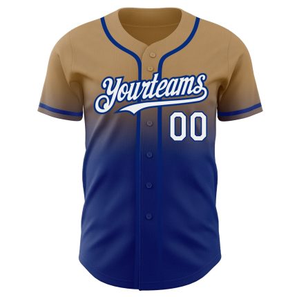 Personalized Old Gold White-Royal Authentic Fade Fashion Baseball Jersey Team Custom Name and Number