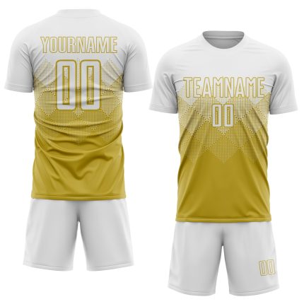 Personalized Old Gold White Sublimation Soccer Uniform Jersey