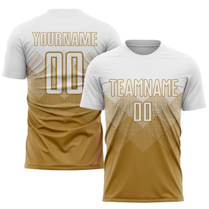 Personalized Old Gold White Sublimation Soccer Uniform Jersey Team Custom Name and Number