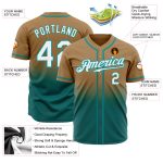 Personalized Old Gold White-Teal Authentic Fade Fashion Baseball Jersey Team Custom Name and Number