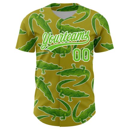 Personalized Olive Aurora Green-White 3D Pattern Design Crocodile Authentic Baseball Jersey Team Custom Name and Number