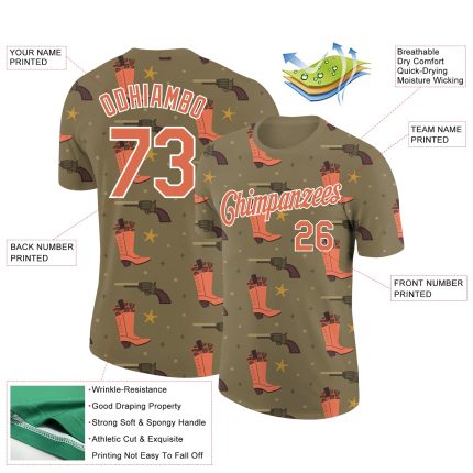 Personalized Olive Bay Orange-White 3D Pattern Design Cowboy Accessory Performance Salute To Service T-Shirt Team Custom Name and Number