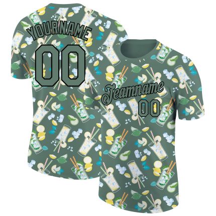 Personalized Olive Black 3D Pattern Design Summer Cold Drink Performance T-Shirt Team Custom Name and Number