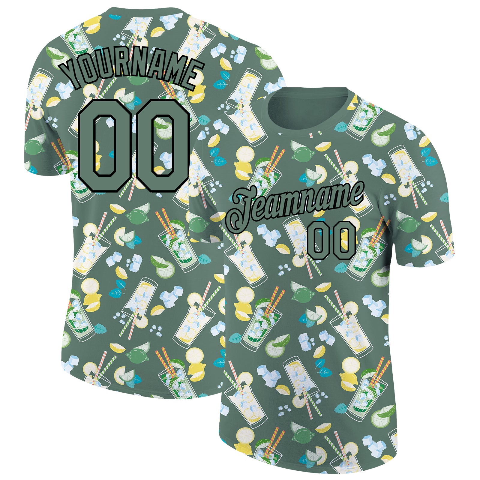Personalized Olive Black 3D Pattern Design Summer Cold Drink Performance T-Shirt Team Custom Name and Number