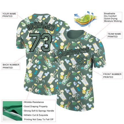 Personalized Olive Black 3D Pattern Design Summer Cold Drink Performance T-Shirt Team Custom Name and Number