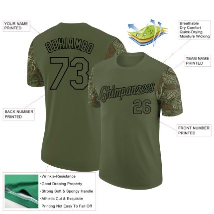 Personalized Olive Black 3D Pattern Design Vintage Military Weapon Performance Salute To Service T-Shirt Team Custom Name and Number