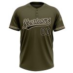 Personalized Olive Black-City Cream Salute To Service Two-Button Unisex Softball Jersey Team Custom Name and Number