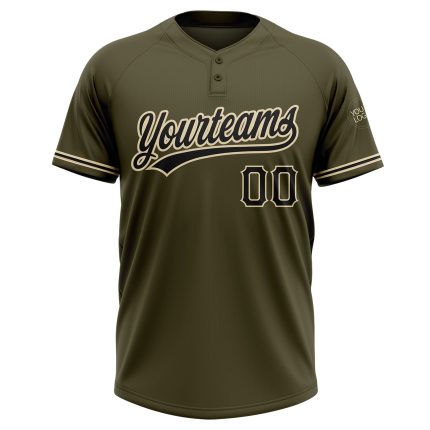 Personalized Olive Black-City Cream Salute To Service Two-Button Unisex Softball Jersey Team Custom Name and Number