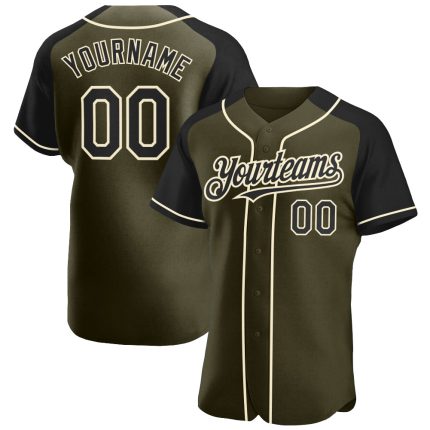 Personalized Olive Black-Cream Authentic Raglan Sleeves Salute To Service Baseball Jersey Team Custom Name and Number