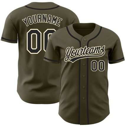 Personalized Olive Black-Cream Authentic Salute To Service Baseball Jersey Team Custom Name and Number