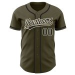 Personalized Olive Black-Cream Authentic Salute To Service Baseball Jersey Team Custom Name and Number