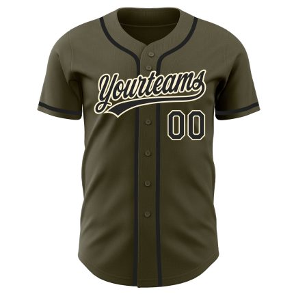 Personalized Olive Black-Cream Authentic Salute To Service Baseball Jersey Team Custom Name and Number