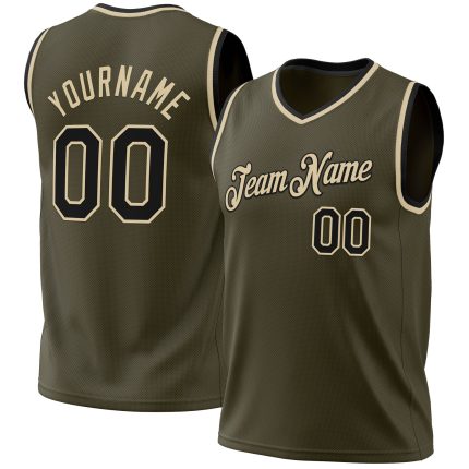 Personalized Olive Black-Cream Authentic Throwback Salute To Service Basketball Jersey Team Custom Name and Number