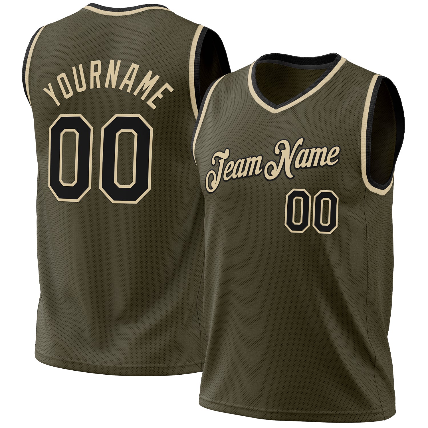 Personalized Olive Black-Cream Authentic Throwback Salute To Service Basketball Jersey Team Custom Name and Number