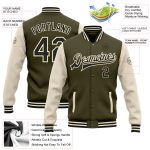 Personalized Olive Black-Cream Bomber Full-Snap Varsity Letterman Two Tone Salute To Service Jacket Team Custom Name and Number