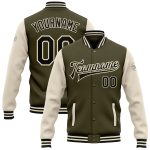Personalized Olive Black-Cream Bomber Full-Snap Varsity Letterman Two Tone Salute To Service Jacket Team Custom Name and Number