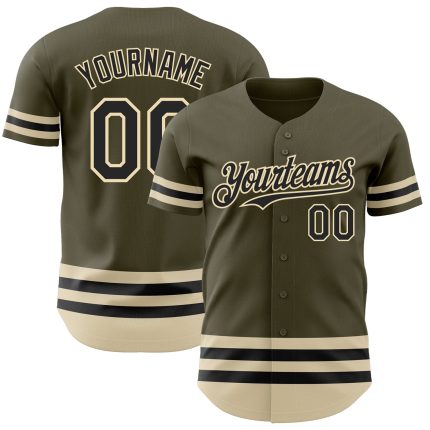 Personalized Olive Black-Cream Line Authentic Salute To Service Baseball Jersey Team Custom Name and Number