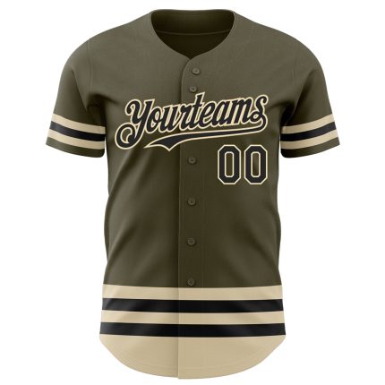 Personalized Olive Black-Cream Line Authentic Salute To Service Baseball Jersey Team Custom Name and Number
