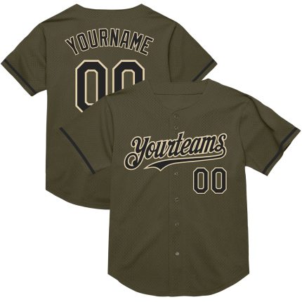 Personalized Olive Black-Cream Mesh Authentic Throwback Salute To Service Baseball Jersey Team Custom Name and Number
