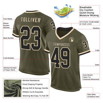 Personalized Olive Black-Cream Mesh Authentic Throwback Salute To Service Football Jersey Team Custom Name and Number
