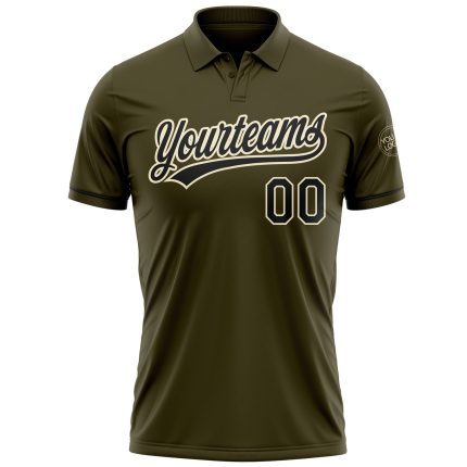Personalized Olive Black-Cream Performance Vapor Salute To Service Golf Polo Shirt Team Custom Name and Number