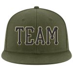 Personalized Olive Black-Cream Stitched Adjustable Snapback Salute To Service Hat Team Custom Name and Number