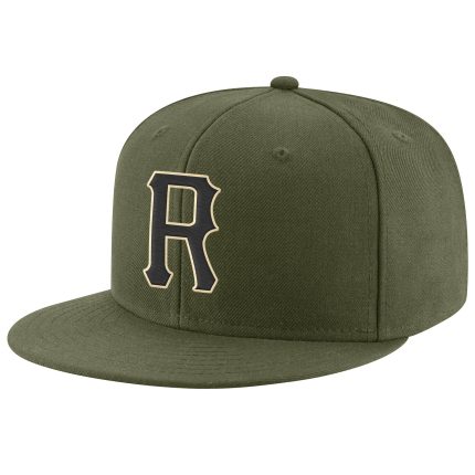 Personalized Olive Black-Cream Stitched Adjustable Snapback Salute To Service Hat Team Custom Name and Number