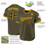 Personalized Olive Black-Gold Authentic Throwback Salute To Service Baseball Jersey Team Custom Name and Number