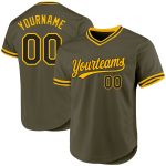 Personalized Olive Black-Gold Authentic Throwback Salute To Service Baseball Jersey Team Custom Name and Number