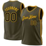 Personalized Olive Black-Gold Authentic Throwback Salute To Service Basketball Jersey