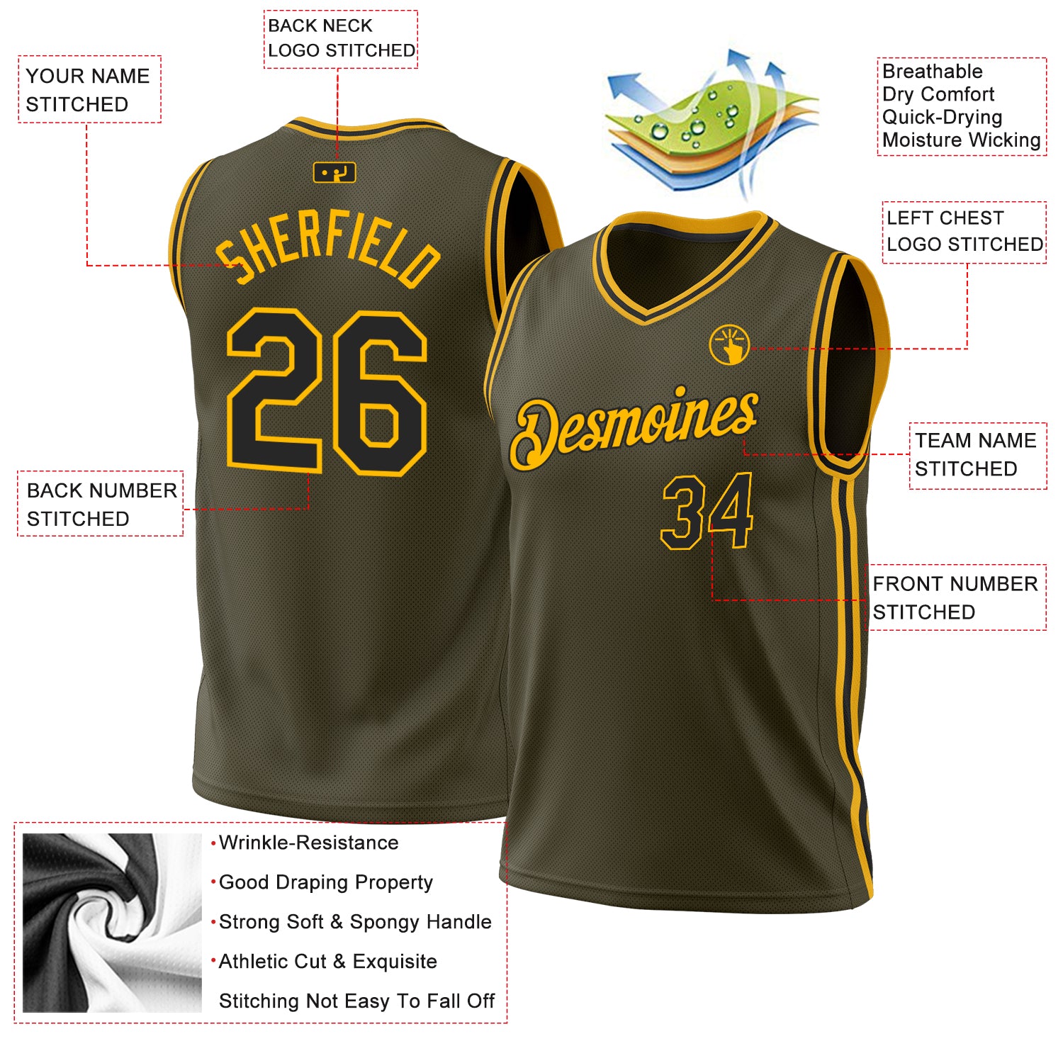 Personalized Olive Black-Gold Authentic Throwback Salute To Service Basketball Jersey Personalized Olive Black-Gold Authentic Throwback Salute To Service Basketball Jersey - Image 3
