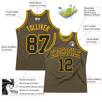 Personalized Olive Black-Gold Authentic Throwback Salute To Service Basketball Jersey Team Custom Name and Number