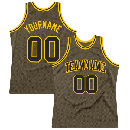 Personalized Olive Black-Gold Authentic Throwback Salute To Service Basketball Jersey Team Custom Name and Number