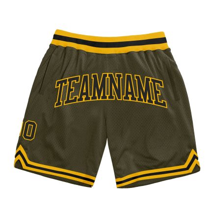 Personalized Olive Black-Gold Authentic Throwback Salute To Service Basketball Shorts Team Custom Name and Number