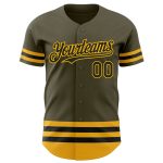 Personalized Olive Black-Gold Line Authentic Salute To Service Baseball Jersey Team Custom Name and Number